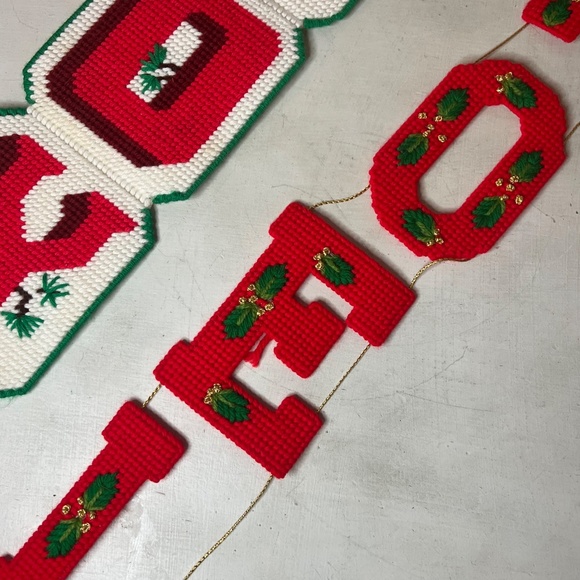 Retro 1970's Christmas NOEL & JOY Handmade Needlepoint Wall Decor - Picture 5 of 6